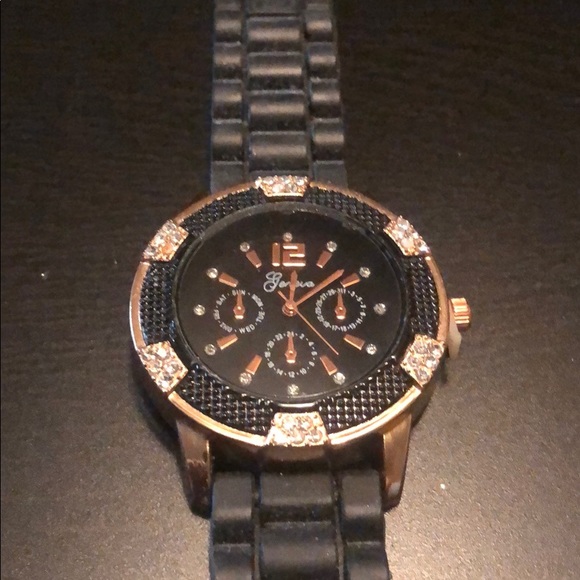 Black Silicone with Gold and Cubic Zirconia Detail - Picture 2 of 4